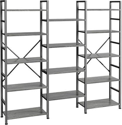 SUPERJARE Triple 5 Tier Bookshelf, Bookcase by SUPERJARE
