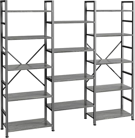 SUPERJARE Triple 5 Tier Bookshelf, Bookcase by SUPERJARE