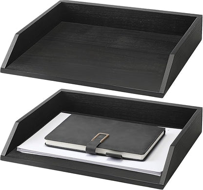 Beeveer 2 Pcs Wooden Letter Trays Wood Letter-Size Desk Organizer Heavy Duty 2 by Beeveer