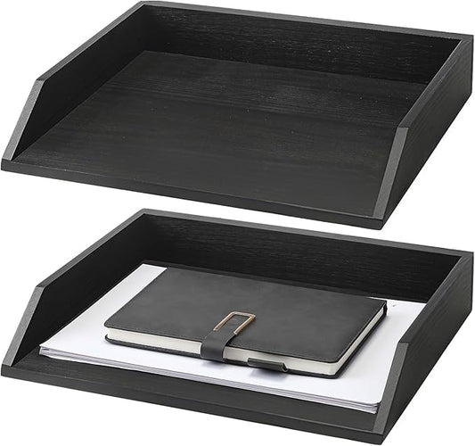 Beeveer 2 Pcs Wooden Letter Trays Wood Letter-Size Desk Organizer Heavy Duty 2 by Beeveer