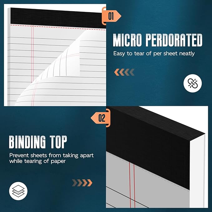 3 Pack White Legal Pads 8.5 x 11 Note Pads, Wide Ruled Notepads, Micro - Image 4