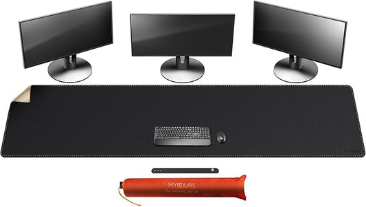 Mydours 79" x 20" Super Large Desk Mat, PU Leather & Cork Desk Pad, Extra Large by Mydours
