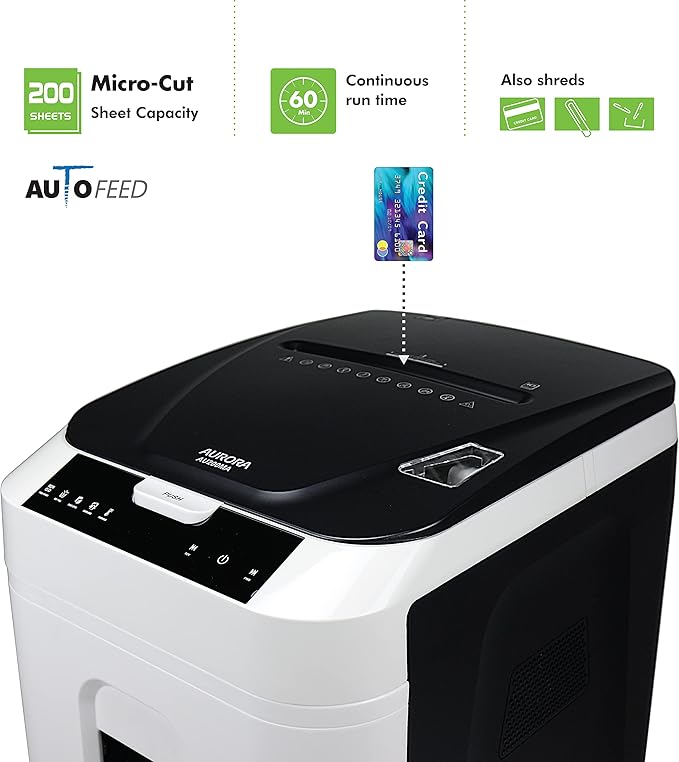 Aurora Commercial Grade 200-Sheet Auto Feed High Security Micro-Cut Paper - Image 2