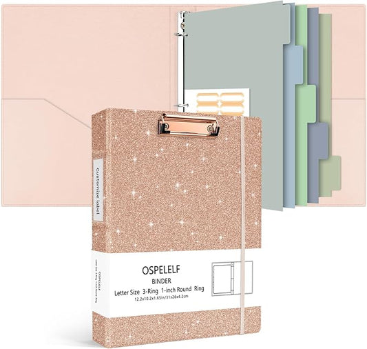 Ospelelf 3 Ring Binder 1 Inch, Vintage Leather Clipboard Binder Organizer by OspelelfOfficeSupplies
