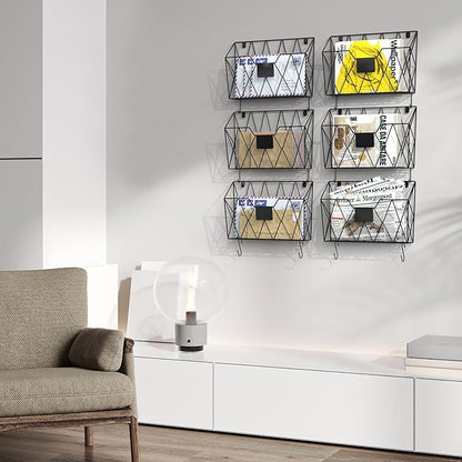 CADUKE 6 Pack Wall File Organizer, Metal Hanging Folder Holder Mail Magazine - Image 7