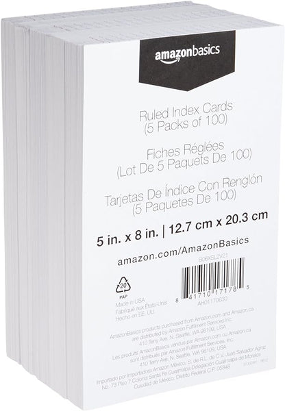 Amazon Basics Ruled Lined Index Note Cards, 5 Pack of 100, 5 in x 8 in - Image 2