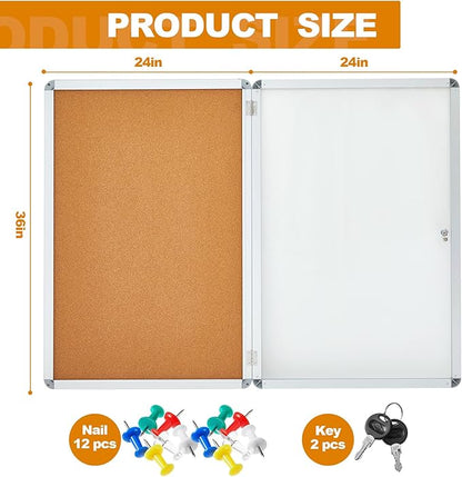 Geetery 36 x 24 Inch Enclosed Bulletin Board Tamperproof Lockable Cork Board - Image 2