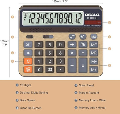 Desktop Calculator Extra Large 5-Inch LCD Display 12-Digit Big Number - Image 5