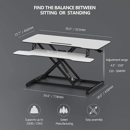 FITUEYES Height Adjustable Standing Desk 36” Wide Sit to Stand Converter Stand - Image 5