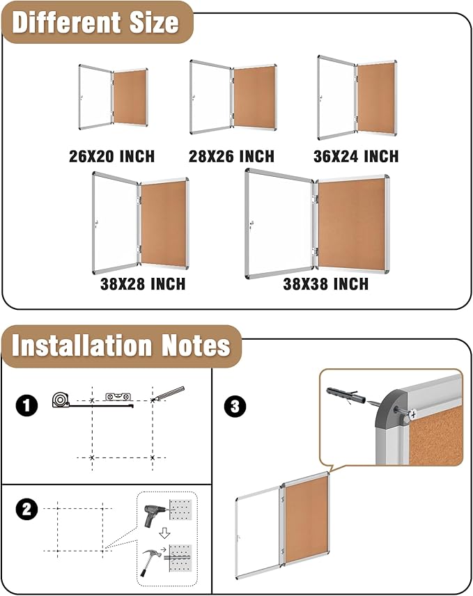 Mifuro 36"x24" Enclosed Bulletin Board, Lockable Weather-Resistant Aluminum - Image 4