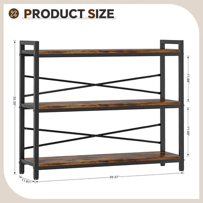 3 Tier Bookshelf 39.37" Width, Dorm Desk Hutch, Desk Shelf, Long Industrial - Image 3