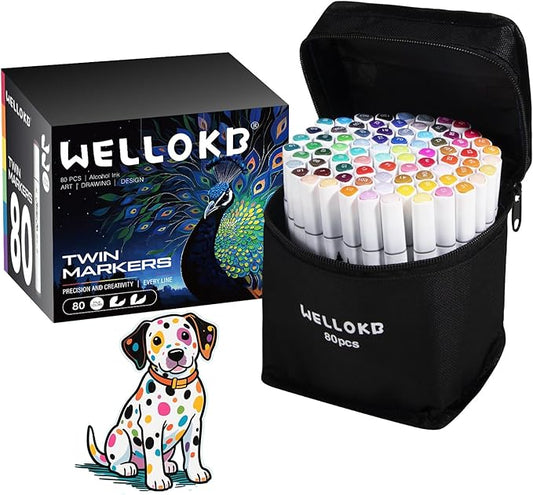 WELLOKB Alcohol Markers Set, 80 colors Alcohol Based Dual Tip, Broad and Brush by WELLOKB