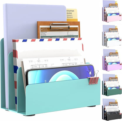 OUTIOE Mail Organizer Countertop, Small Desk File Organizer, Metal File Holder by OUTIOE