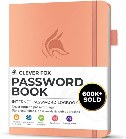 Clever Fox Password Book with alphabetical tabs. Internet Address Organizer by CleverFox
