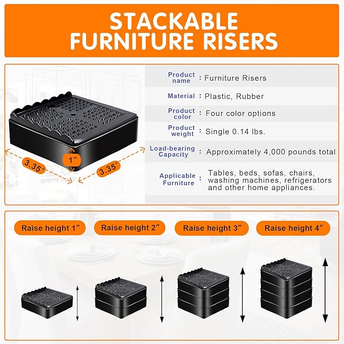 shouwuhho Furniture Risers, 6 Pack Bed Risers - Image 2