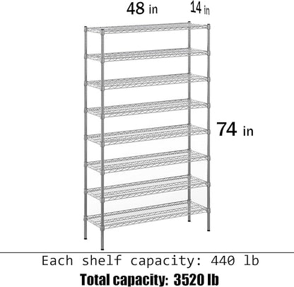 Regal Altair 14" Deep x 48" Wide x 74" Height Wire Shelving Kit | 8-Tier | NSF - Image 3