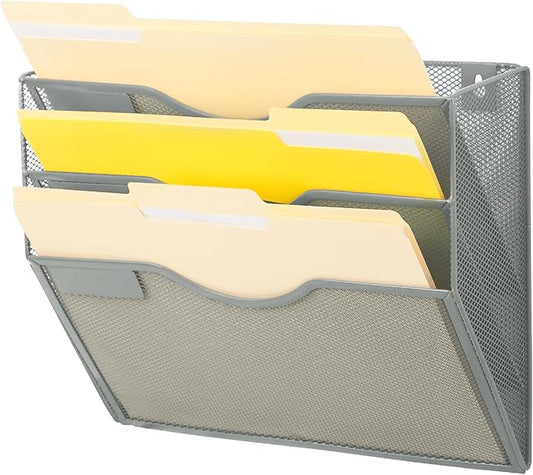 EASEPRES 3 Pocket Mesh Hanging Wall File Organizer, Wall Mounted Mail Paper by EASEPRES