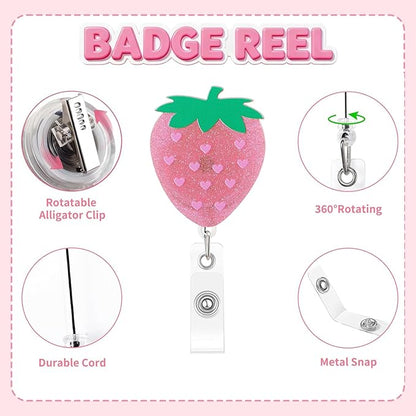 2Pcs Strawberry Badge Reel Retractable Personalized ID Name Badge Holder - Image 4