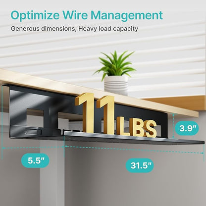 PEGZONE Under Desk Cable Management Tray, 31.5 Inches Metal Cord Organizer Rack - Image 5
