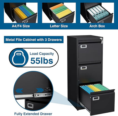 PEUKC 3-Drawer File Cabinet, 16.3" Deep Vertical Filing Cabinet - Image 4