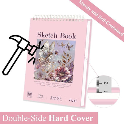 Cute Sketchbook Pink, 100 Sheets Girl Sketchbook 73lb/120gsm Drawing Paper - Image 4
