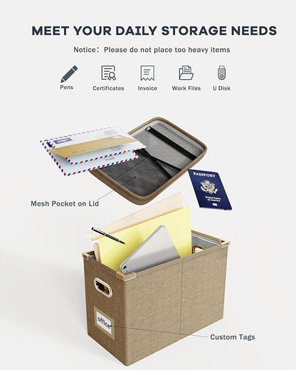 Oterri File Organizer Box with Lid, Hanging Filing File Box with Mesh Pocket - Image 4