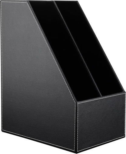 KINGFOM Wooden Leatherette Desktop File Folder Organizer and Document File - Image 4