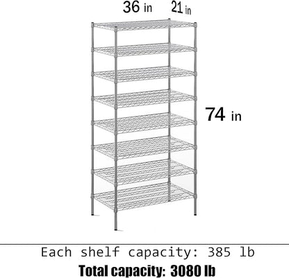 Regal Altair 21" Deep x 36" Wide x 74" Height Wire Shelving Kit | 8-Tier | NSF - Image 3