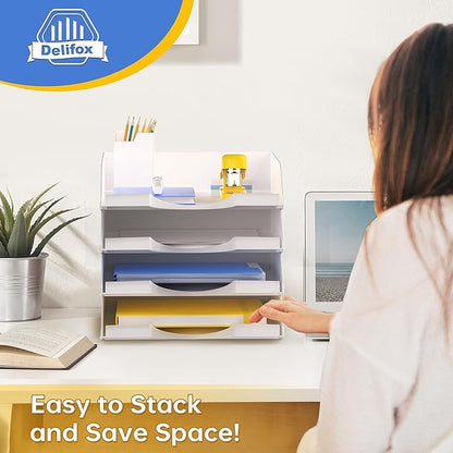 4 Pack Stackable Paper Trays for Letter Documents, Desktop File Organizers for - Image 5