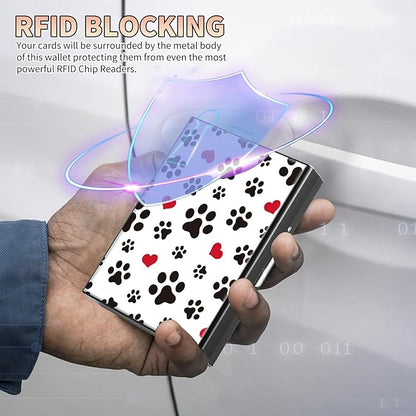 BWEGRHE Slim Credit Card Holder, Cute Dog Paw Prints RFID Blocking Metal Wallet - Image 3