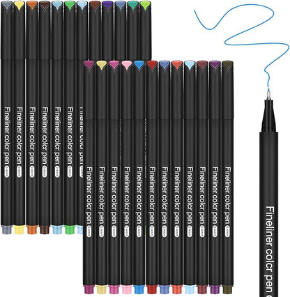 huesamhi 24 Fineliner Pens Set 0.4mm Ultra Fine Tip Drawing Markers by Unknown