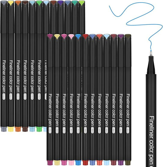 huesamhi 24 Fineliner Pens Set 0.4mm Ultra Fine Tip Drawing Markers by Unknown