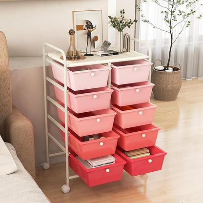 LDAILY 10 Drawer Rolling Cart, Storage Cart Organizer on Wheels, Drawer Cart - Image 2