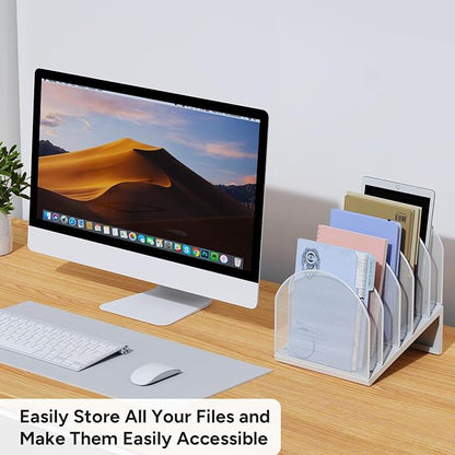 OUTIOE 5-Section Desk File Organizer, Metal Mesh Folder Organizer - Image 5
