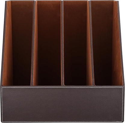 KINGFOM 4-Slot Wood Leather Document Files Holder Rack Stand Desk Files - Image 4