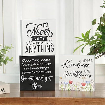 3 Pcs Inspirational Wood Box Sign Set, 5x5 Inches Motivational Quotes Wooden - Image 5