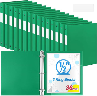 Henoyso 36 Pcs 3 Ring Binder 0.5 Inch Round Fits Letter Size 8.5'' x 11'' Paper by Henoyso