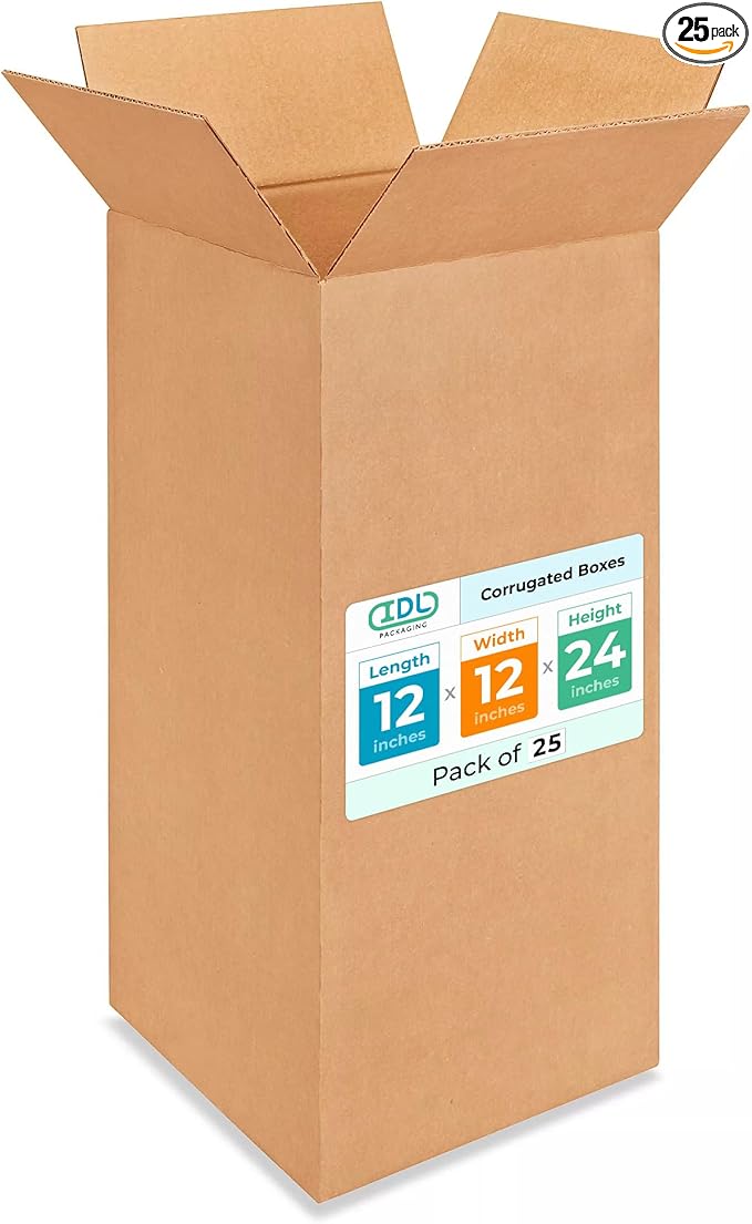 Tall Moving & Shipping Boxes 12"L x 12"W x 24"H by IDLPackaging