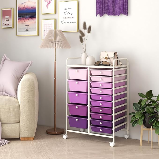 GOFLAME 15-Drawer Rolling Storage Cart, Craft Storage Cart - Image 9