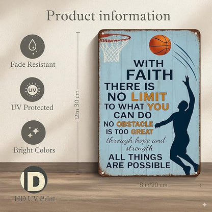 Vintage Christian Basketball Metal Sign – Faith Motivational Wall Art - Image 2