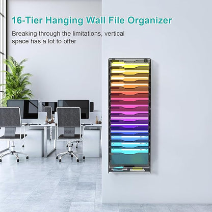 VEESUN Wall File Organizer, 16-Tier Mesh File Holder, Vertical Document Rack - Image 4