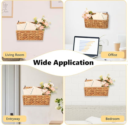 2 Pcs Woven Mail Holder Wall Mount Basket Rattan Wall Letter Holder Wicker - Image 4