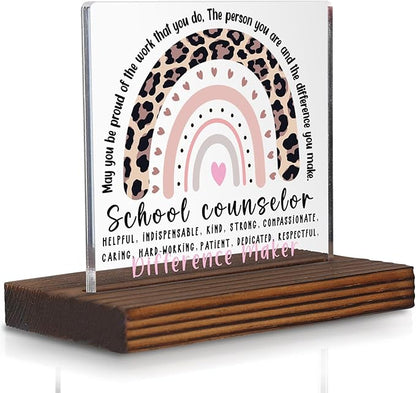 School Counselor Appreciation Gift Leopard Rainbow Desk Sign, Inspirational by Pariveca