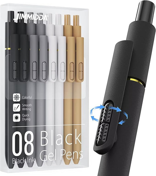 JIMMIDDA 8Pcs Black Gel Pens by JIMMIDDA