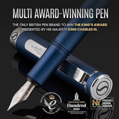 Scriveiner Luxury EDC Fountain Pen, Stunning Matt Blue Pocket Pen, Chrome Finish - Image 2