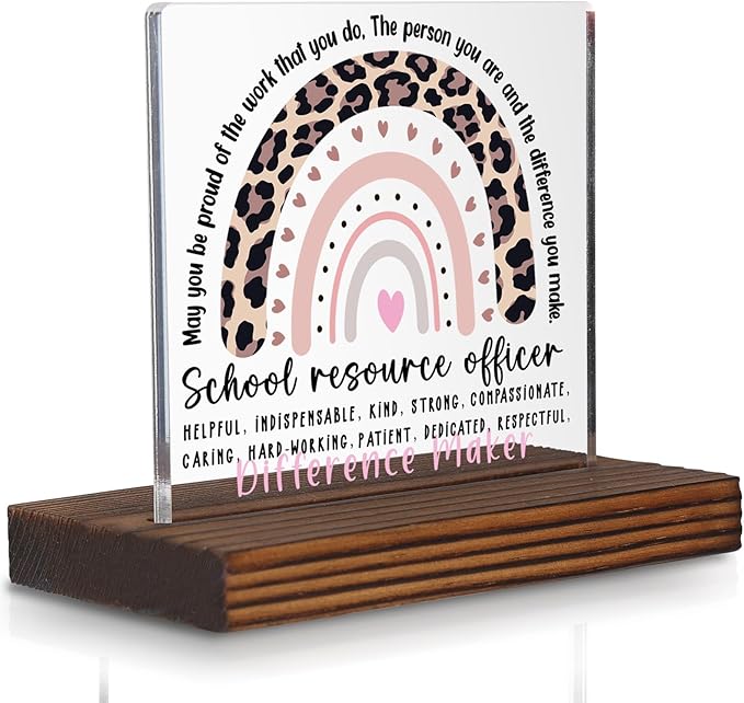 School Resource Officer Appreciation Gift Desk Sign, Rainbow Leopard Print by Pariveca