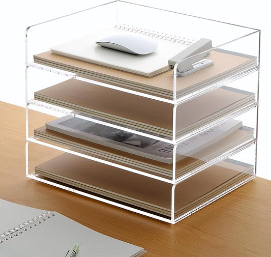 Acrylic Paper Tray, 4 Tier Paper Organizer by HeZone