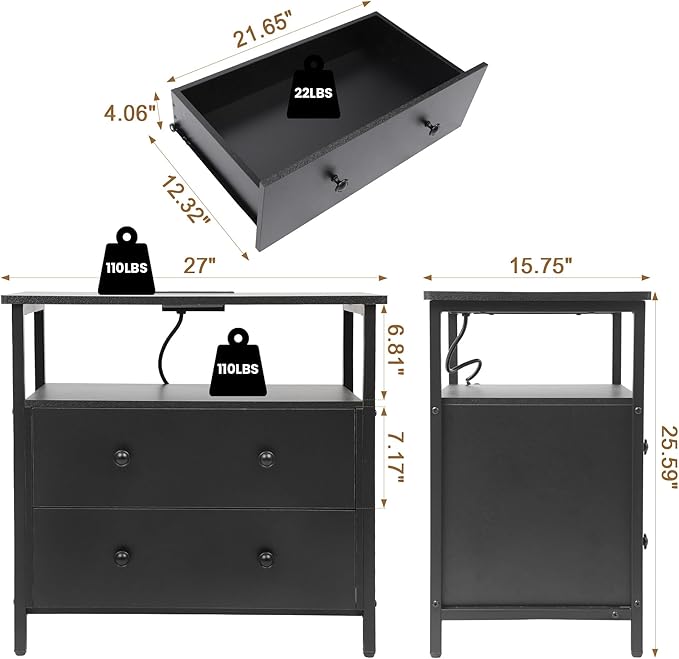 Edbuosy 27 inch Wide Night Stand Set 2 - Image 3