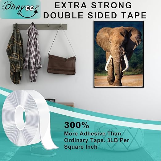 Ohayooz® Extra Strong Double Sided Tape Heavy Duty Removable 10FT, Photo Deco - Image 2