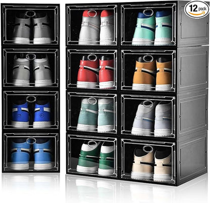 Amllas 12 Pack Shoe Boxes Stackable, Upgraded Sturdy Shoe Storage Boxes by Amllas